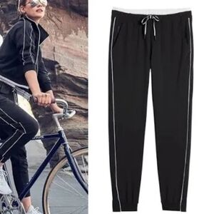 ATHLETA Brooklyn Joggers Track Pants Colorblock Black With White Trim- Size 2
